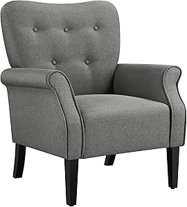 Yaheetech Modern Armchair, Mid Century Accent chair with Sturdy Wood Legs and High Back for Small Space, Upholstered Fabric Sofa Club Chair for Living Room/Bedroom/Office, Dark Gray
