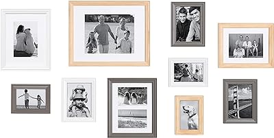 Kate and Laurel Bordeaux Gallery Wall Frame Kit, Set of 10 with Assorted Size Frames in Modern Scandanvian Finishes of Natural, White and Gray