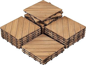 Image of Yaheetech 27PCS Wooden Flooring Patio Deck Tiles Interlocking Tiles Patio Solid Wood and Plastic Indoor&Outdoor 12 x 12in, Natural Wood-diagonal