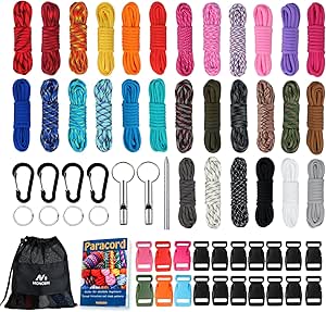 MONOBIN Paracord Combo Kits - 550 Type III Parachute Cord - Bracelet Crafting Kits, Survival Rope Making lanyards,Dog Collar,Bracelet