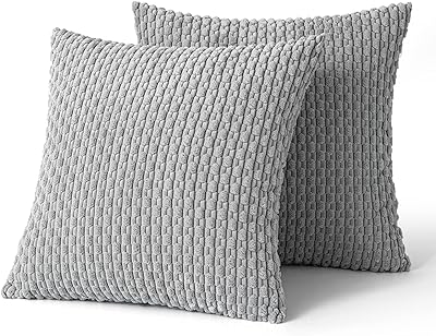 MIULEE Throw Pillow Covers Soft Corduroy Decorative Set of 2 Boho Striped Pillow Covers Pillowcases Farmhouse Home Decor for Couch Bed Sofa Living Room 18x18 Inch Light Grey