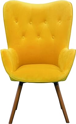 Roundhill Furniture AC155YL Doarnin Silky Velvet Tufted Button Accent Chair, Yellow 30D x 41.5W x 26.8H in