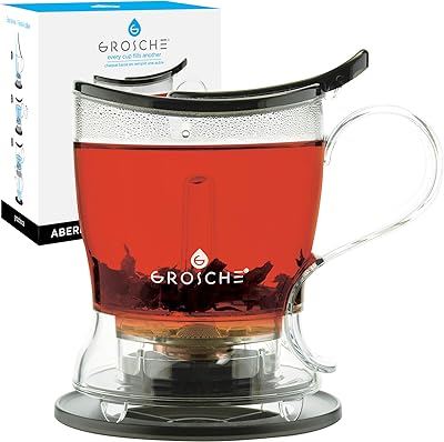 GROSCHE Aberdeen Tea Infuser Teapot & Smart Tea Maker - BPA-Free, Drip-Free Design | Coaster | Easy Brew | Easy Clean Steeper | Loose Leaf Brewing - Stylish Design | 17.7 oz - 525 ml - Black