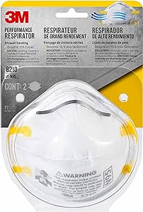 3M N95 Performance Respirator 8210, 2 Pack, Drywall Sanding, NIOSH-APPROVED N95, Advanced Filter Media For Easy Breathing, Cushioning Nose Foam, Adjustable Noseclip, Stretchable Straps (8210D2-DC)