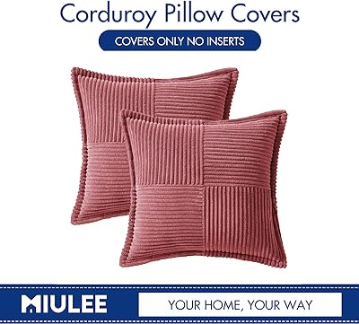MIULEE Corduroy Pillow Covers with Splicing Set of 2 Super Soft Couch Pillow Covers Broadside Striped Decorative Textured Throw Pillows for Cushion Bed Livingroom 18x18 inch, Cranberry Red