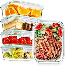 Feshory Airtight Glass Food Storage Containers with Lids (1040 ML) - Glass Meal Prep Food Containers, Lunch Box Safe for M...