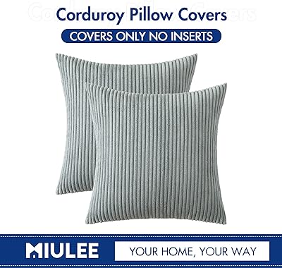 MIULEE Pack of 2 Corduroy Soft Soild Decorative Square Throw Pillow Covers Set Cushion Cases Pillowcases for Sofa Bedroom Couch 18 x 18 Inch Greyish Green