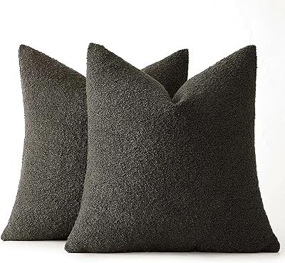 MIULEE Set of 2 Dark Coffee Throw Pillow Covers 18x18 Inch Decorative Couch Pillow Covers Textured Boucle Accent Solid Pillow Cases Soft for Cushion Chair Sofa Bedroom Livingroom Home Decor