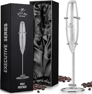 Zulay Executive Series Ultra Premium Gift Milk Frother For Coffee with Deluxe, Radiant Finish - Coffee Frother Handheld Foam Maker - Electric Milk Frother Handheld For Lattes Premium UV Silver