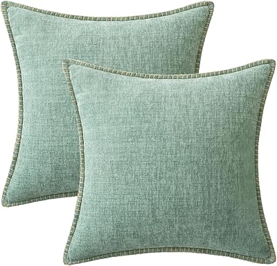 MIULEE Pack of 2 Couch Throw Pillow Covers 18x18 Inch Greyish Green Farmhouse Decorative Pillow Covers with Stitched Edge Soft Chenille Solid Dyed Spring Pillow Covers for Sofa Bed Living Room