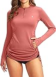 Soothfeel Women's Long Sleeve UV Sun Protection Rash Guard Shirts UPF 50+ Swim Shirt Swimsuits Top for Women with Zip Pockets Red