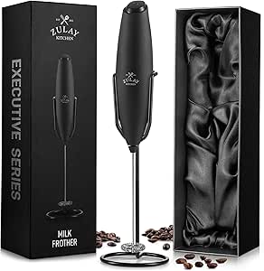 Zulay Kitchen Executive Series Milk Frother Wand - Upgraded &amp; Improved Stand - Ideal Coffee Gift - Coffee Frother Handheld Foam Maker For Lattes - Electric Milk Frother Handheld For Cappuccino