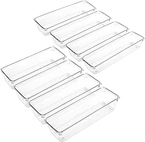 LotFancy Clear Drawer Organizers, 8 Pack, 9.2&#39;&#39;×3&#39;&#39;×2&#39;&#39; Plastic Storage Tray for Utensil, Cutlery in Kitchen, Bathroom, Cabinet Drawer, Desk, Makeup Storage Bin Divider