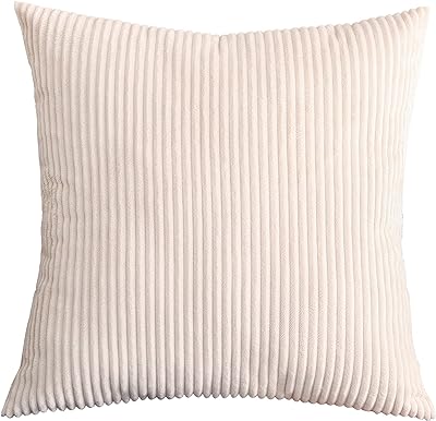TangDepot, Set of 2 Solid Velvet Striped Corduroy Decorative Throw Pillow Covers, Euro Shams, European Pillow Covers - (24"x24" 2 Pieces, A17 Beige)