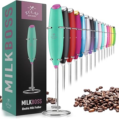 Zulay Powerful Milk Frother Handheld Foam Maker for Lattes - Whisk Drink Mixer for Coffee, Mini Foamer for Cappuccino, Frappe, Matcha, Hot Chocolate by Milk Boss (Teal/Lavender)