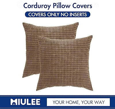 MIULEE Pack of 2 Pillow Covers 18 x 18 Inch Brown Super Soft Corduroy Decorative Throw Pillows Couch Home Decor for Cushion Sofa Bedroom Living Room