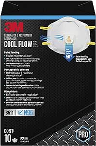 3M Respirator, Cool Flow Valve, Paint Sanding, Lightweight, Disposable, Filter Media, Stretchable, Easy Breathing, 10-Pack