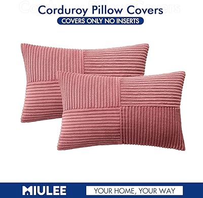 MIULEE Cranberry Red Corduroy Pillow Covers Pack of 2 Boho Decorative Spliced Throw Pillow Covers Soft Solid Couch Pillowcases Cross Patchwork Textured Covers for Living Room Bed Sofa 12x20 inch