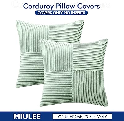 MIULEE Mint Corduroy Pillow Covers Pack of 2 Boho Decorative Spliced Throw Pillow Covers Soft Solid Couch Pillowcases Cross Patchwork Textured Cushion Covers for Living Room Bed Sofa 18x18 inch