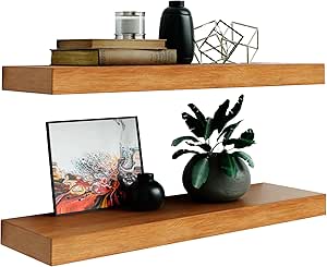 Imperative Décor Floating Wall Shelves Set of 2 - Functional &amp; Rustic Wooden Shelve Home Furnishing, Bathroom, Kitchen - Handmade (Light Walnut, 24&#34;)