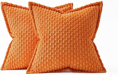 MIULEE Fall Orange Throw Pillow Covers 18x18 Inch Pack of 2 Soft Corduroy Pillow Covers Decorative Striped Pillowcases with Broad Edge Farmhouse Spring Home Decor for Couch Bed Sofa Living Room