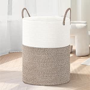 WOWBOX Cotton Rope Laundry Hamper, Large Laundry Basket, Dirty Clothes Basket Laundry Bin for Laundry, Bedroom, Dorm, Towels, Toys (Brown, 72L)
