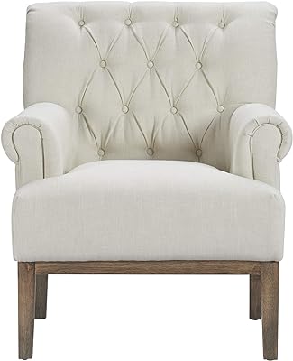Finch Westport Upholstered Accent Chair, Button Tufted, Solid Wood Legs, Rolled Arm, Ivory