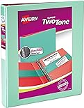 Avery Two-Tone Durable View 3 Ring Binder, 1 Inch Slant Rings, Mint/Coral Binder (17288)