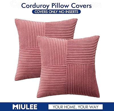 MIULEE Cranberry Red Corduroy Pillow Covers Pack of 2 Boho Decorative Spliced Throw Pillow Covers Soft Solid Couch Pillowcases Cross Patchwork Textured Covers for Living Room Bed Sofa 18x18 inch