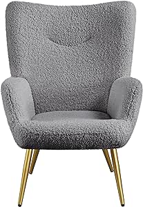 Yaheetech Boucle Reading Chair, Sherpa Furry Casual Accent Chair with High Back and Soft Padded, Modern Fuzzy Sherpa Chair, Cozy Armchair for Living Room Bedroom Office, Gray