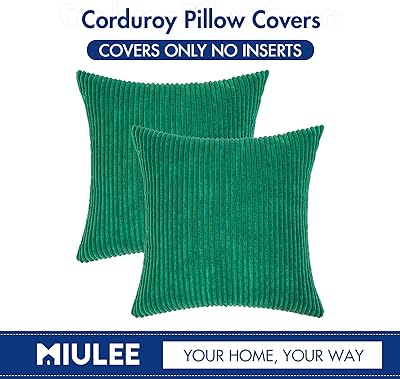 MIULEE Pack of 2 Corduroy Soft Soild Decorative Square Throw Pillow Covers Set Cushion Cases Pillowcases for Spring Sofa Bedroom Couch 18 x 18 Inch Dark Green