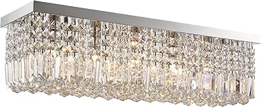 HOMCOM Modern Crystal Ceiling Light Square Crystal Chandelier for Living Room, Dining Room, Hall, E14 Base, Silver, 80 x 25 x