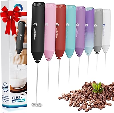 Powerful Milk Frother Handheld Foam Maker, Mini Whisk Drink Mixer for Coffee, Cappuccino, Latte, Matcha, Hot Chocolate, No Stand, Black