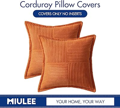 MIULEE Ornage Pillow Covers 18x18 Inch with Splicing Set of 2 Super Soft Boho Striped Corduroy Pillow Covers Broadside Decorative Textured Throw Pillows for Fall Couch Cushion Livingroom