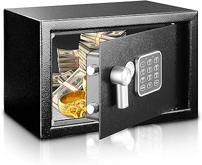 Serenelife Premium Steel Alloy Digital Safe Box - 9.1" x 6.7" x 6.7" - Securely Store Cash, Firearms & Jewelry - Great For Dorms, Hotels, Cabinets & Home Use - Electronic & Mechanical Access - 2 Keys