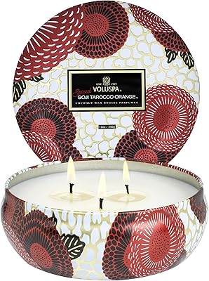 Voluspa Spiced Goji Tarocco Orange Candle | 3 Wick Tin | 12 Oz. | 40 Hour Burn Time | Vegan | All Natural Wicks and Coconut Wax for Clean Burning