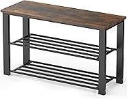 SimpleHouseware Wooden Top Shoe Bench Organizer for Entryway Storage, Rustic Brown