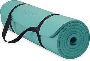 Gaiam Essentials Thick Yoga Mat Fitness &amp; Exercise Mat with Easy-Cinch Yoga Mat Carrier Strap, 72&#34;L x 24&#34;W x 2/5 Inch Thick