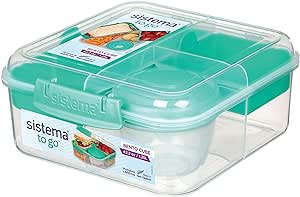 Sistema Boîte à lunch Bento Box TO GO | Boîte de conservation des aliments avec récipient à yaourt/fruits | 1,25 L | Sans BPA | Couleurs assorties | 1 pièce