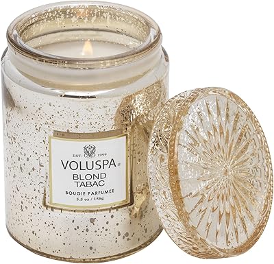 Voluspa Blond Tabac Candle | Small Glass Jar | 5.5 Oz. | 50 Hour Burn Time | Hand-poured Coconut Wax + All Natural Wicks for a Clean Burn | Vegan | Poured in The USA