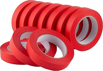 Image of Lichamp 10 Pack Red Painters Tape 1 inch, Medium Adhesive Red Masking Tape Bulk Multi Pack, 1 inch x 55 Yards x 10 Rolls (550 Total Yards)