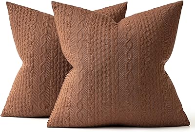 MIULEE Decorative Throw Pillow Covers 18x18 Brown Set of 2 Super Soft Modern Embossed Patterned Cushion Covers Farmhouse Pillow Covers for Sofa Livingroom Bed