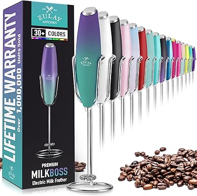 PRO MILK FROTHER WAND - ULTRA HIGH SPEED HANDHELD FROTHER - UPGRADED STAND - Powerful Handheld Mixer with Infinite Uses - Super Instant Electric Foam Maker with Stainless Steel Whisk (Aurora)