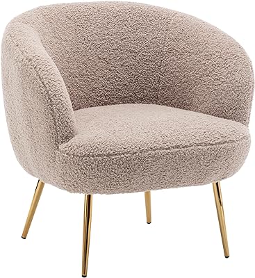 Porthos Home Yui Barrel Accent Chair, Soft, Fluffy Teddy Fabric Upholstery, Stylish Gold Chrome Legs, Great for Living Rooms, Bedrooms and Guest Rooms with Contemporary Interior Decoration