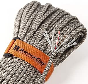 620 LB SurvivorCord Hank, Paracord 550 Type III, Military Grade, Heavy Duty Paracord with 3 Survival Strands, Cordage for Camping, with Survival Firestarter.