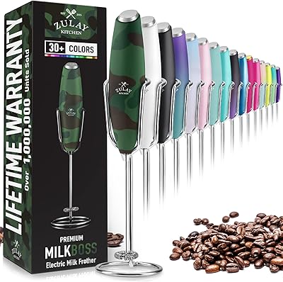 PRO MILK FROTHER WAND - ULTRA HIGH SPEED HANDHELD FROTHER - UPGRADED STAND - Powerful Handheld Mixer with Infinite Uses - Super Instant Electric Foam Maker with Stainless Steel Whisk (Camo)