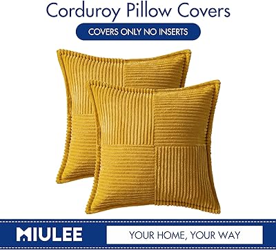 MIULEE Mustard Yellow Pillow Covers 18x18 Inch with Splicing Set of 2 Super Soft Boho Striped Corduroy Pillow Covers Broadside Decorative Textured Throw Pillows for Fall Couch Cushion Livingroom