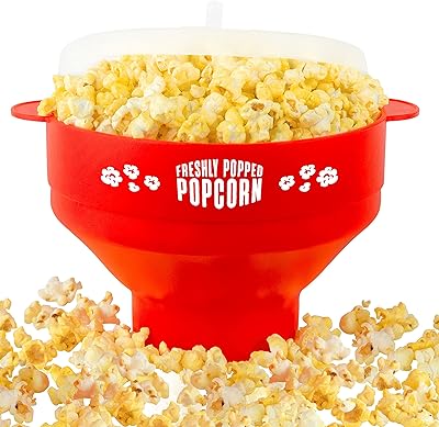 Silicone Microwave Popcorn Popper (Red) Air Popper Popcorn Maker No Oil Required, Collapsible Pop-Corn bowl with Lid, Reusable, BPA-Free, Dishwasher Safe