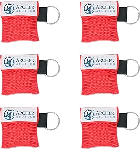 CPR Mask for Pocket or Key Chain, CPR Emergency Face Shield with One-Way Valve Breathing Barrier for First Aid or AED Training, Archer MedTech (6)