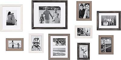 Kate and Laurel Bordeaux Gallery Wall Frame Kit, Set of 10 with Assorted Size Frames in Modern Farmhouse Finishes of Black, White and Gray